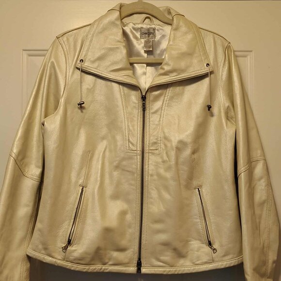 Chico's Cream-colored shimmer leather‎ jacket Medium to Large - Picture 4 of 13